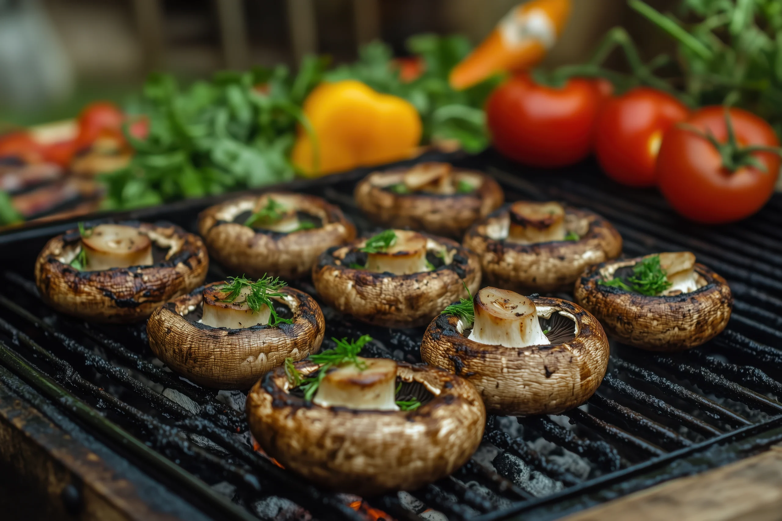 pieczarki faszerowane warzywami na grillu